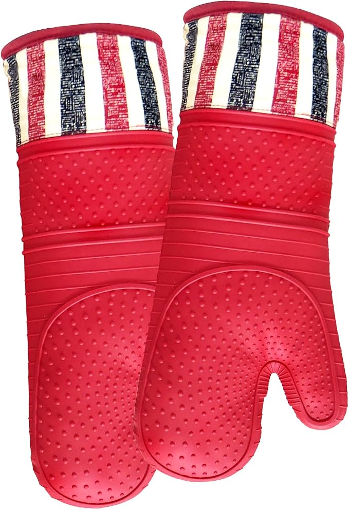 Heat Resistant 550 Degree Oven mitt, Silicone Oven Hot Mitts - 1 Pair | Extra Long Professional Baking Oven Gloves - Food Safe,Pot Holders Cooking,Grilling,Kitchen (Red Mittens)