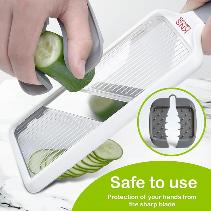 Mandoline Slicer for Kitchen – Adjustable Stainless Steel Blades, with Comfort Grip – Vegetable Slicer for Small to Medium sized Cucumber, Onion, Potato – Gray