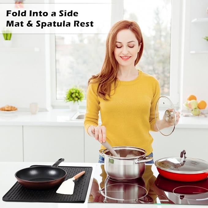 Foldable Silicone Stove Top Cover – 20"x28" Stove Top Covers for Electric Stove, Glass Top Stove Cover, RV Stove Top Cover & Dish Drying Mat (Black, 28''x20'')