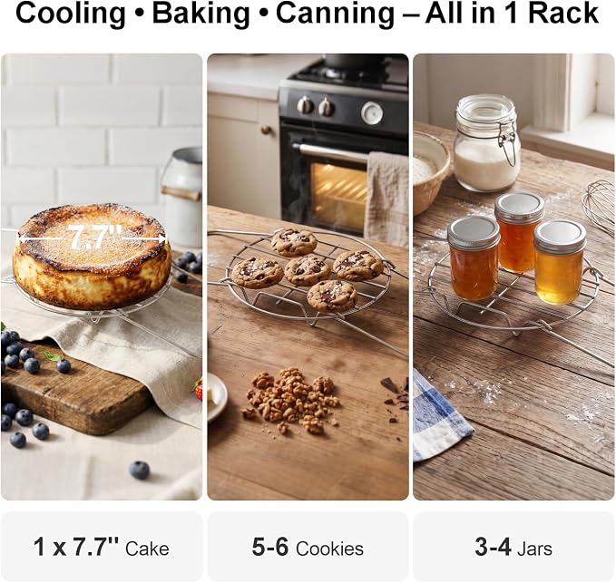 Steamer Rack Trivet for Instant Pot 6 Qt & 8 Qt with Handle, 7.7 in | 304 Stainless Steel Steam Rack with Foldable Long Handles for Pressure Cooker, Steaming, Cooking, Dishwasher Safe