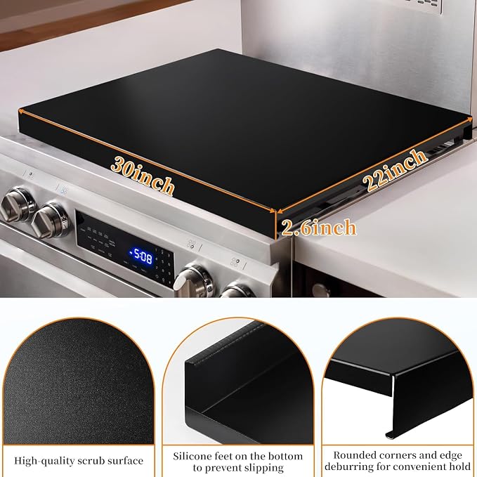 Gas Noodle Board Stove Cover: Mineye Gas Stove Top Cover Stainless Steel, Gas Stove Cover Board for Gas and Electric Stove Range Expanding Kitchen Space, Black, Large Size 30"x 22"x2.6"