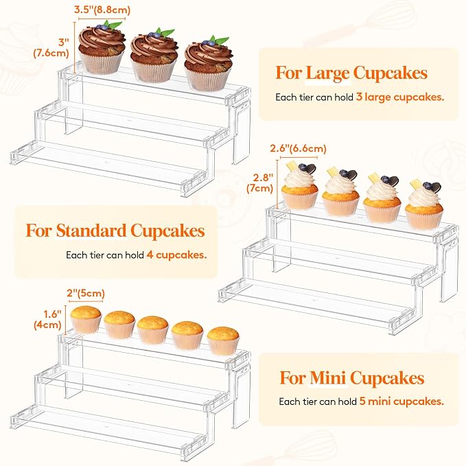Lifewit 12″ Spice Rack, Perfume Cologne Stand,Tool-Free Assembly, 2 Pcs | 3-Tier Clear Display Riser Shelf, Cupcake Stand, Seasoning Figurine Makeup Holder, Room Decor, Kitchen Cabinet Storage