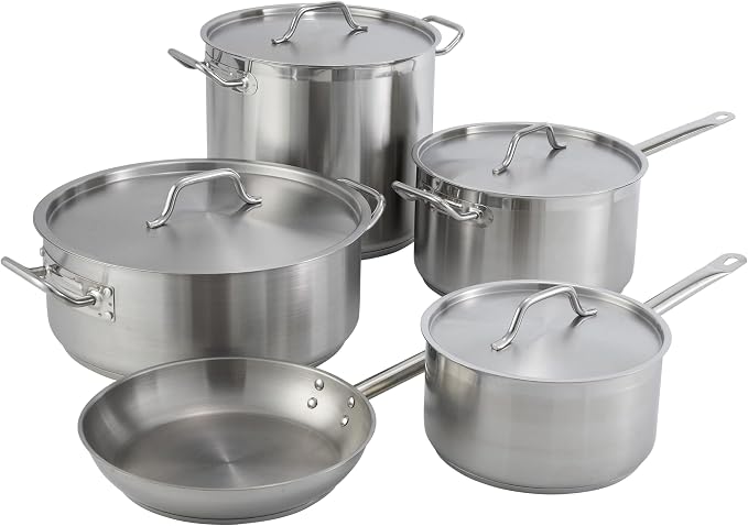 Winco 9" Stainless Steel Commercial-Grade Fry Pan | Dishwasher safe, Even heat distribution, Induction compatible, Great for Sauteing, Searing, Frying and Restaurant Kitchens