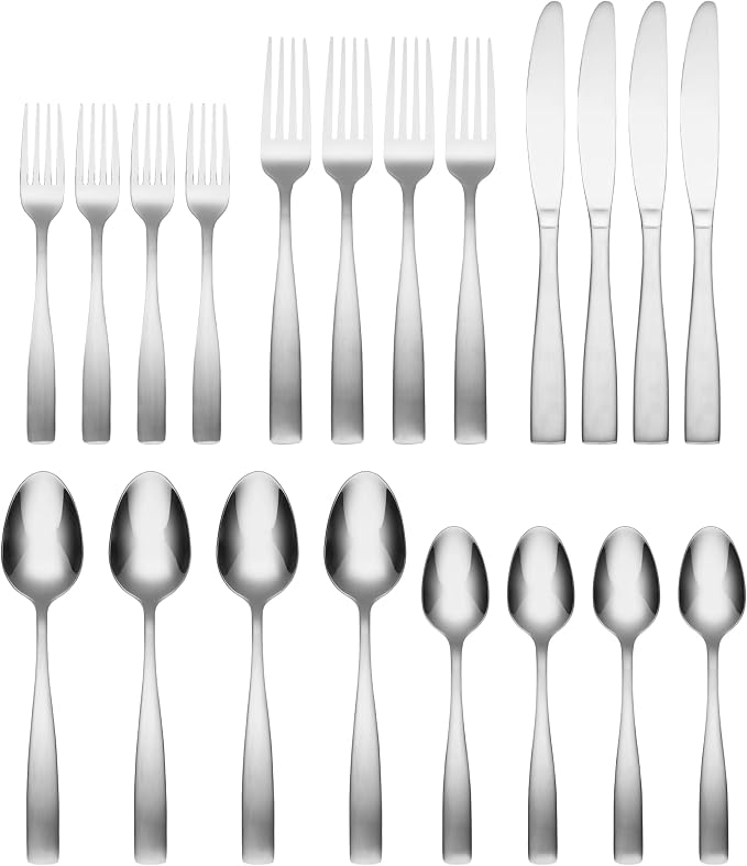 Cambridge Madison Satin 20-Piece 18/0 Silverware Set for 4, Flatware | satin finish, dishwasher safe | includes knives, forks, and spoons | heavy duty, cutlery set for kitchen and dining, utensils