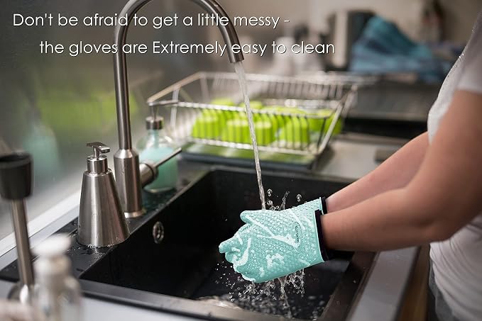 KITCHEN PERFECTION S Silicone Smoker BBQ Gloves - Heat Resistant Oven Mitts | Waterproof, 5-Finger Design For A Better Grip, for Pitmasters, Meat Smoking, Grilling, Cooking, Frying Turkey | Grill Gift