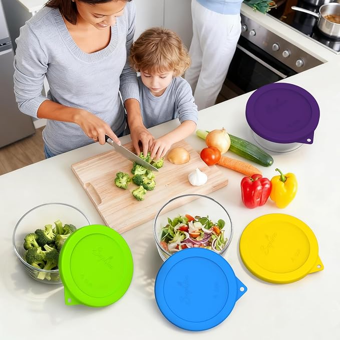 SOPHICO 4 Cup Silicone Lids Replacement for Pyrex & Anchor Hocking 7201-PC | Food Grade Silicone, Leakproof、Airtight Lids, Dishwasher Microwave Safe