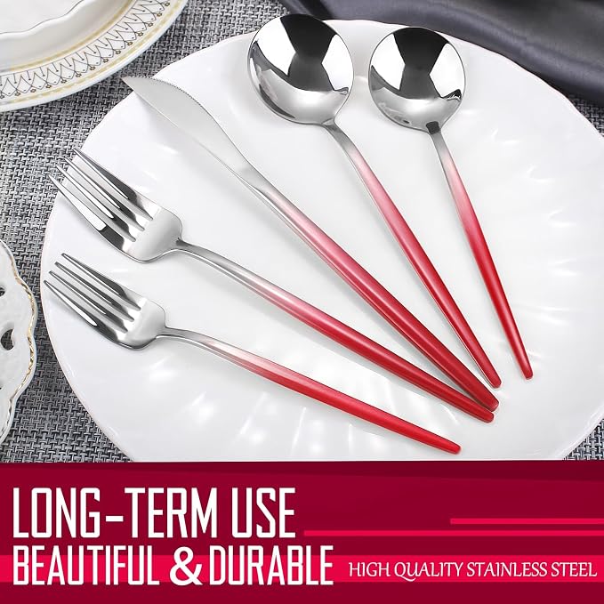 VANVRO Gradient Red Silverware Set, 20-Piece Stainless Steel Flatware Set, Kitchen Dinnerware Set Service for 4, Include Knife/Fork/Spoon, Mirror Polished, Dishwasher Safe
