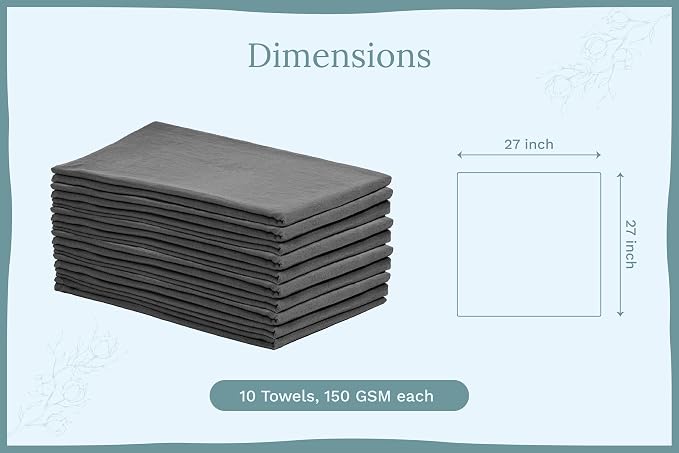 Organic Cotton Gray Tea Towels - 10 Pack, 27"x27", 100% Cotton Gray Flour Sack Towels for Kitchen and Baking Use - Durable, Absorbent and Customizable Dish Towels (10 Pack)