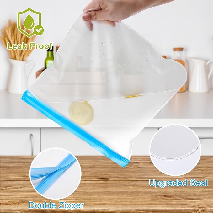 Lerine 28 Pack Reusable Freezer Bags Dishwasher Safe, Food Storage Bags | BPA-Free, Food-Grade Material, Leakproof, Extra Thick, Double-Seal, for Marinating Meats, Lunch, Sandwich, Snack, Travel