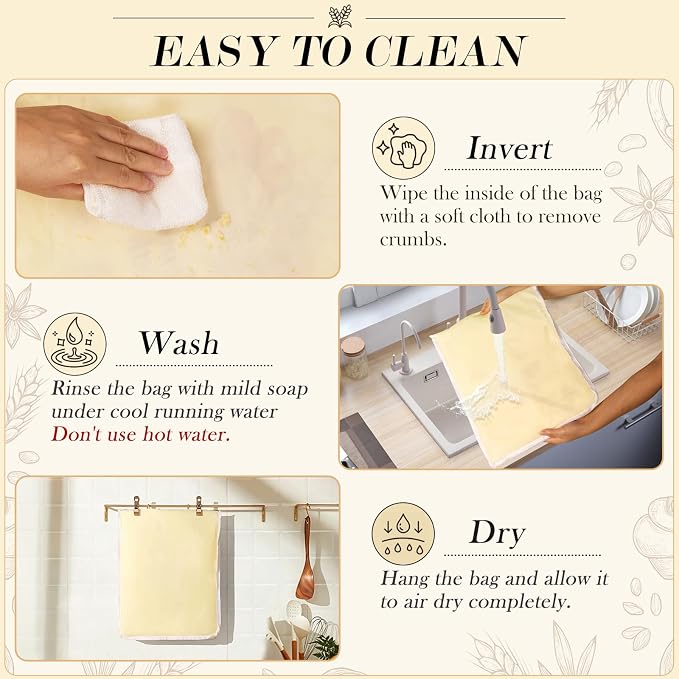 2 Pack Beeswax Bread Bags for Sourdough Homemade Bread, sourdough Bread Bag | 13x17in Reusable Bread Bag, beeswax bags Natural Beewax Lined Wide Zipper Bread Bag Keep Loaves Fresh Longer for Food Storage