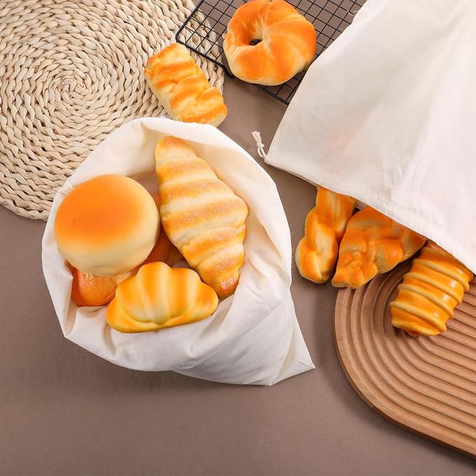 10PCS Pure Cotton Storage Bags with Drawstring, X-Large 14x17'', Natural Vegetable Storage Bag, Reusable Muslin Bulk Flour Sack Bag, Washable Food Safe, for Bread Grocery Produce Shopping DIY Tie Dye