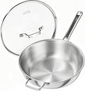 COOKER KING 12" Wok Pan with Lid, Stainless Steel Deep Skillet for Stir-Fry | Non-Toxic Uncoated Cookware, Flat Bottom, Oven Safe, Induction Ready, Stay-Cool Handle, 3-Ply Stainless Steel Clad