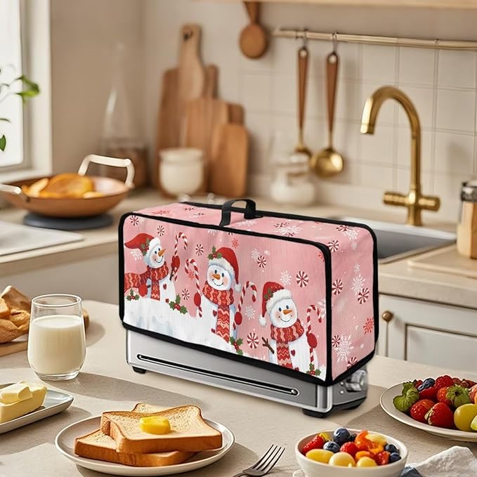 ZDCUSTOM Christmas Toaster Cover 2 Slice Pink Snowman Toaster Covers Long Slot Slim Dust Protector, Machine Washable Thin Small Appliance Covers for Kitchen