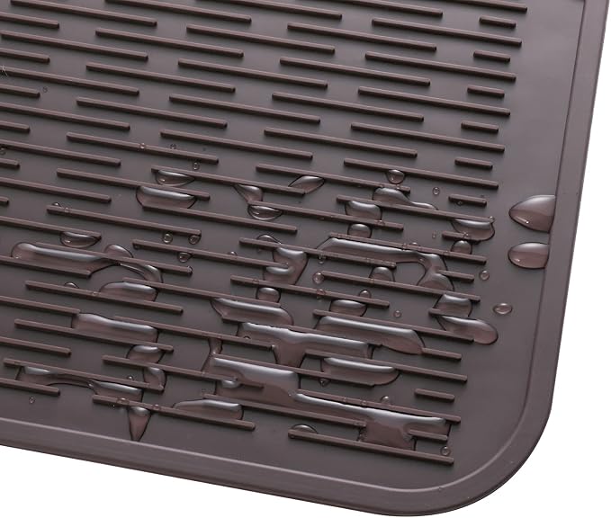 MicoYang Silicone Dish Drying Mat for Multiple Usage,Easy clean,Eco-friendly,Heat-resistant Silicone Mat for Kitchen Counter or Sink,Refrigerator or Drawer Liner Coffee 4XL 32 inches x 18 inches