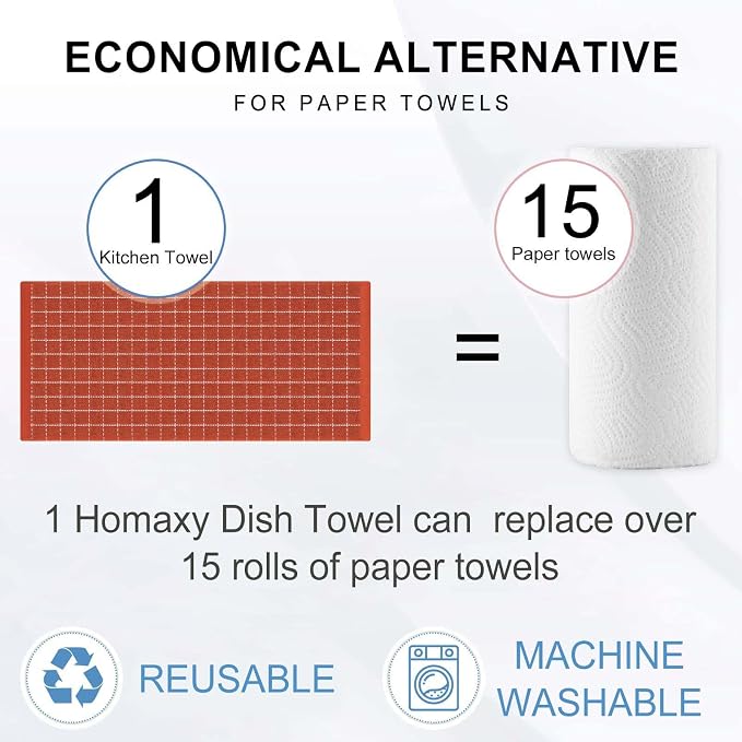 Homaxy Kitchen Towels and Dishcloths Set, Set of 8, Rust | Bulk Cotton Terry Kitchen Towels, Checkered Designed, Soft and Super Absorbent Dish Towels, 12 x 12 and 13 x 28 Inches