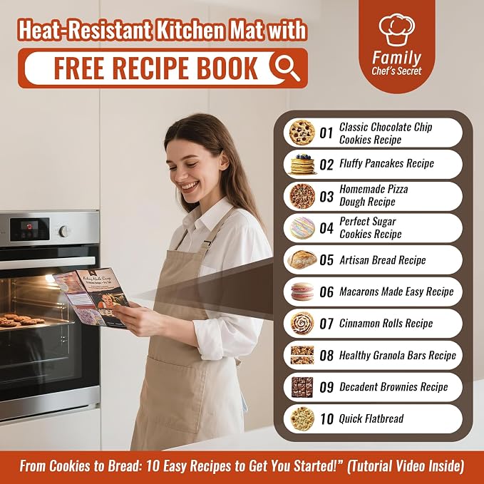 Silicone Baking Mat With 10 Recipes,Silicone Macaron Baking Sheet for Cookie, Pizza, Surdough, Pastry,Dough Rolling out, Non Stik and 480°F Oven Safe