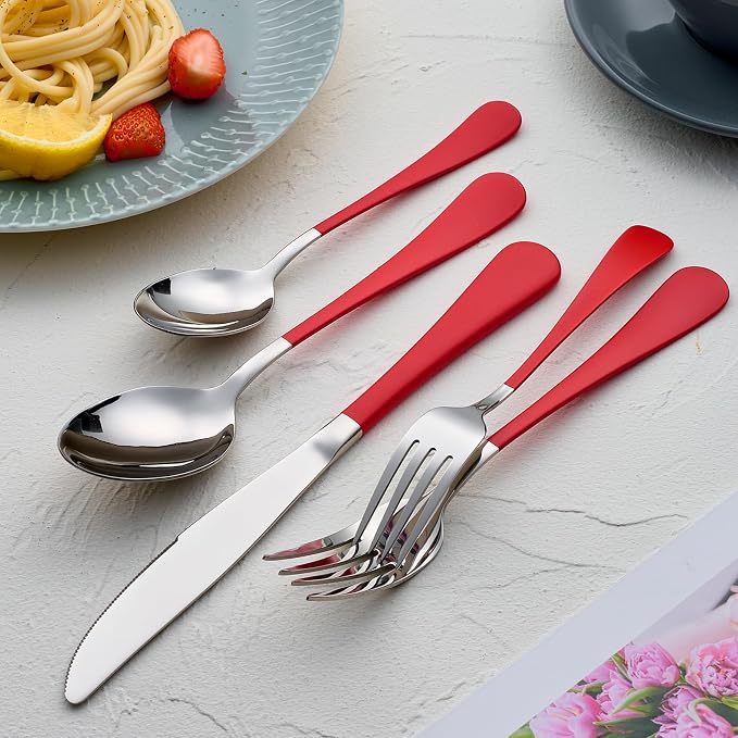 20-Pieces Red Silverware Sets for 4,Red Handle Stainless Steel Cutlery Set, Include Forks Spoons and Knives Set, Dishwasher Safe Utensil Sets for Home Restaurant