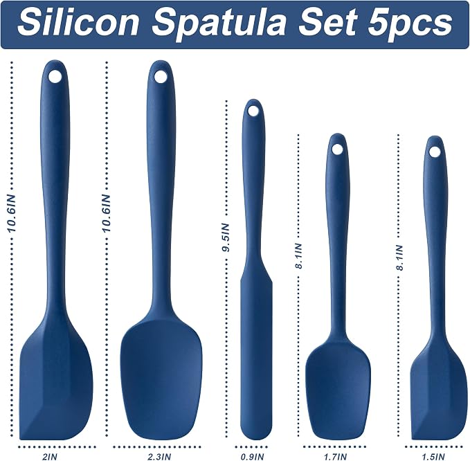Silicone Spatula Set,5 Piece Food Grade Rubber Spatulas,Navy Blue | Spatulas Silicone Heat Resistant for Baking,Cooking,and Mixing High Heat Resistant Non Stick Dishwasher Safe BPA-Free