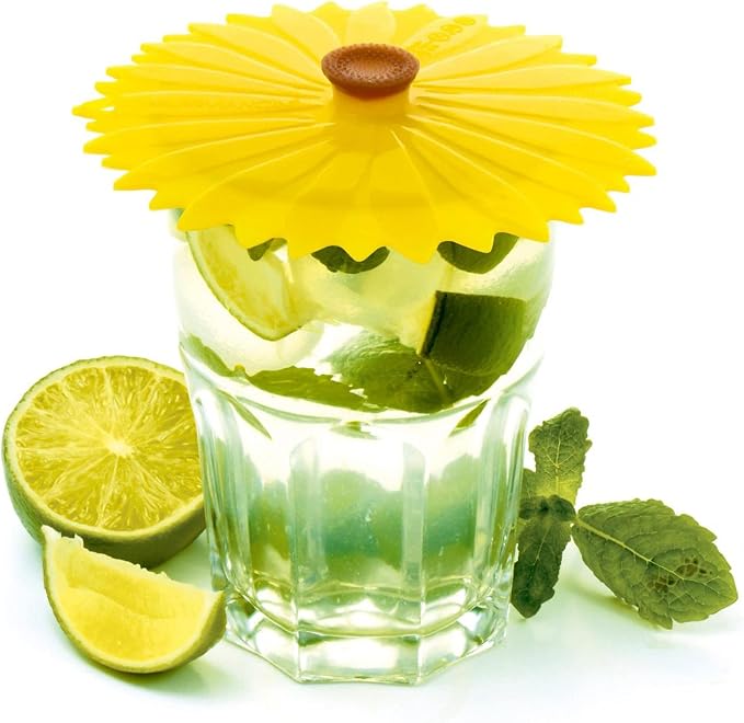 Charles Viancin - Set of 2 Sunflower 4” Silicone Drink Covers - Airtight Seal on Any Smooth-Rimmed Glass, Keep Drinks Cool or Hot, Protect from Winged Pests - BPA-Free - Oven, Freezer, Dishwasher Safe