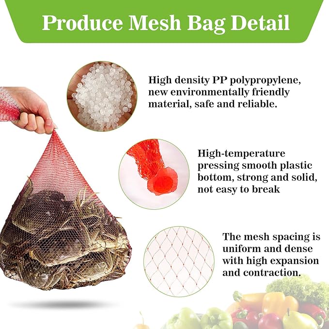 Sukh 90PCS Mesh Produce Bags - 24Inch Vegetable Storage Net Bags Red | Mesh Vegetable Bags for Onion, Fruits, Seafood, and Other Agricultural Products Storage, Garden Harvest Produce Bags