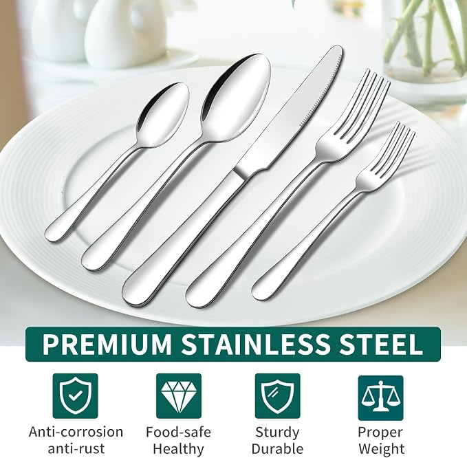 ENLOY 40 Piece Silverware Set for 8, Stainless Steel Flatware Set, Kitchen Utensil Set Cutlery Tableware for Home and Restaurant, Service for 8, Dinner Knives/Spoons/Forks, Dishwasher Safe