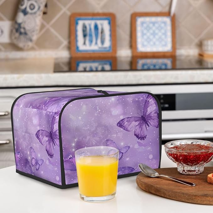 4 Slice Toaster Cover Butterfly Purple Pastel Dust Proof Washable Kitchen Appliance Cover with Pocket, Oxford Fabric Countertop Toaster Protector for Standard Toasters Small Appliances