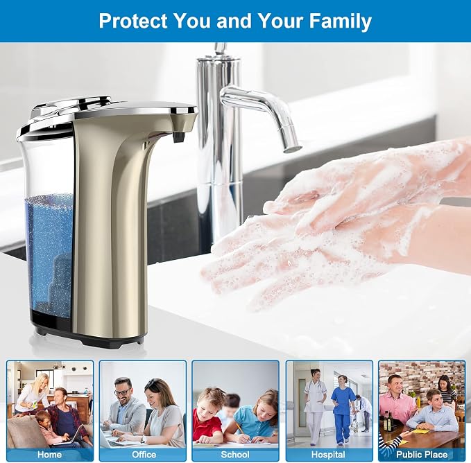 Automatic Soap Dispenser, 17oz Touchless Liquid Dish Soap Dispenser Kitchen | 17OZ Large Capacity, Infrared Sensor, 5 Adjustable Soap Levels, Hand Dispenser for Bathroom Kitchen Sink, Battery Operated
