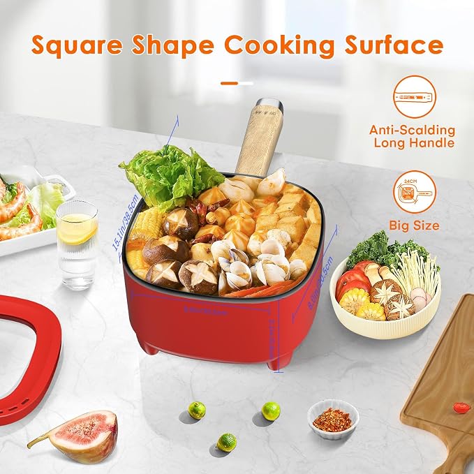 Audecook 2L Hot Pot Electric, Non-Stick electric pot, Portable Pot lazy | Dual Power Control Electric Pot For Cooking Steak, Egg, Ramen, Oatmeal & Soup | Portable Pot for Dorm, RV, Travel & Camping