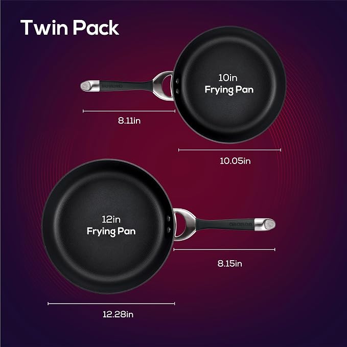 Circulon Symmetry Hard Anodized Nonstick Induction Frying Pan Twin Pack, 10-Inch and 12-Inch, Pan Sets for Cooking Nonstick, Black