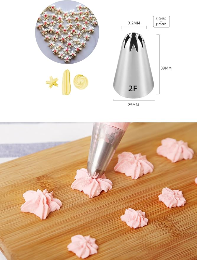 1M 2D 2F Piping Tips Set with 20 Bags, Large Cake Decorating Tips