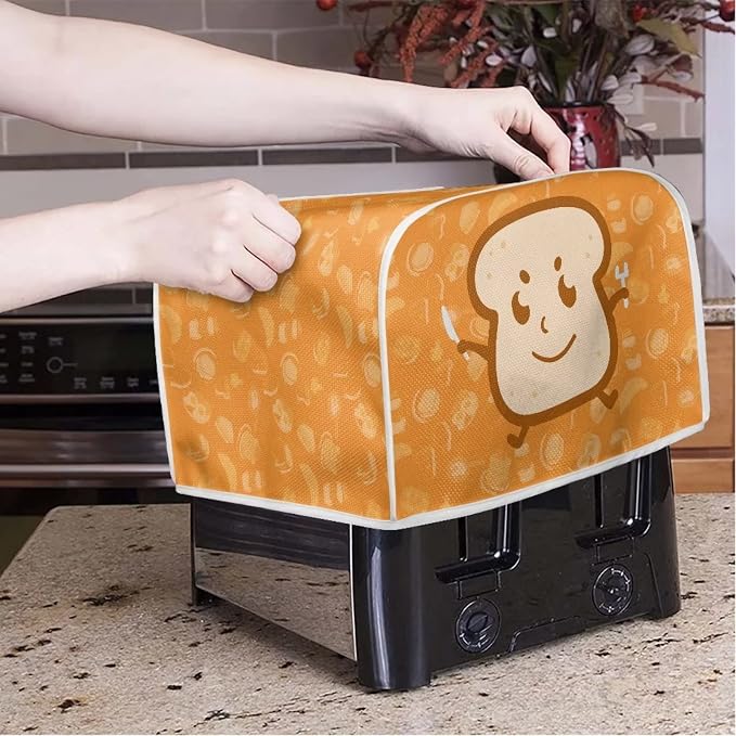 Cute Bread Print Toaster Covers Dust and Greasy Protection Bread Maker Covers for 4 Slice Toasters