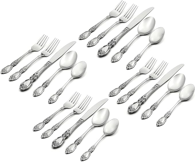 Oneida Wordsworth 20-Piece 18/0 Silverware Set for 4, Flatware | mirror finish, dishwasher safe | includes knives, forks, and spoons | cutlery set for kitchen and dining