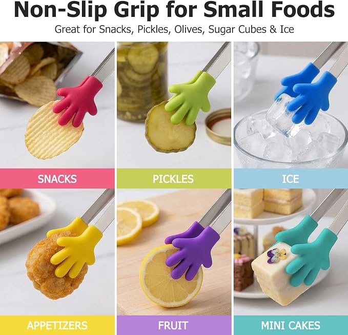 Shindel Mini Serving Tongs, 5" Small Stainless Steel Tongs, Cute Kitchen Gadgets for Christmas Candy, Snacks, Chips, Cookies, Fruit, Salad, Food, Sugar Cubes, Party, Appetizers, Great for Fine Motor
