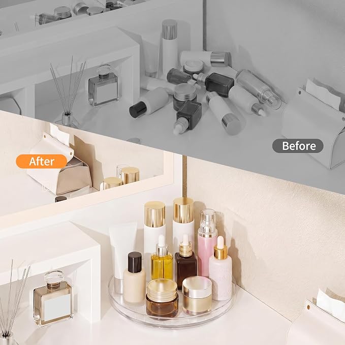 2 Pack Lazy Susan Turntable Organizer with Non-Slip Mat, 9 Inch, Clear | 360 Rotating, Easy Clean, Spice Rack for Kitchen Counter, Pantry Cabinet, Fridge, Spinning Tray for Bathroom, Makeup Vanity