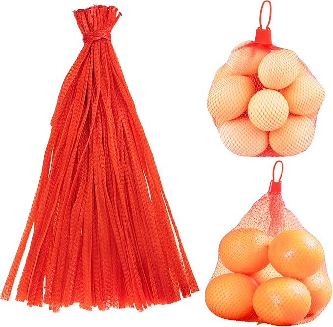 Dupiulk Reusable Mesh Produce Bags, 20 Inch Seafood Boil Bags for Crab Clam Shrimp Cooking, Onion Potato Storage Vegetable Packaging Net Bag with Loop-style Closures (100Pcs-Red)