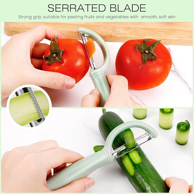 Senbowe Upgrade Potato Peeler for Kitchen, 6PCS Stainless Steel Vegetable Peeler, I and Y Veggie Food Peeler for Apple Fruit Carrot Zucchini Cucumber,Good Grip Makes Peeling Very Easy (Green)