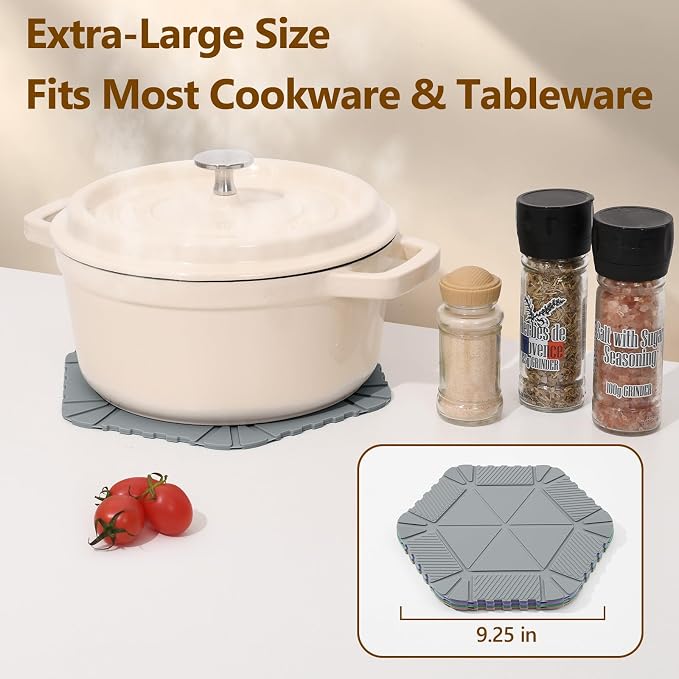 Magnetic Silicone Trivet Mat - Heat Resistant Hot Pad for Hot Dishes, Pots & Pans, Non-Slip Table & Countertop Protector (Gray, Hexagon)