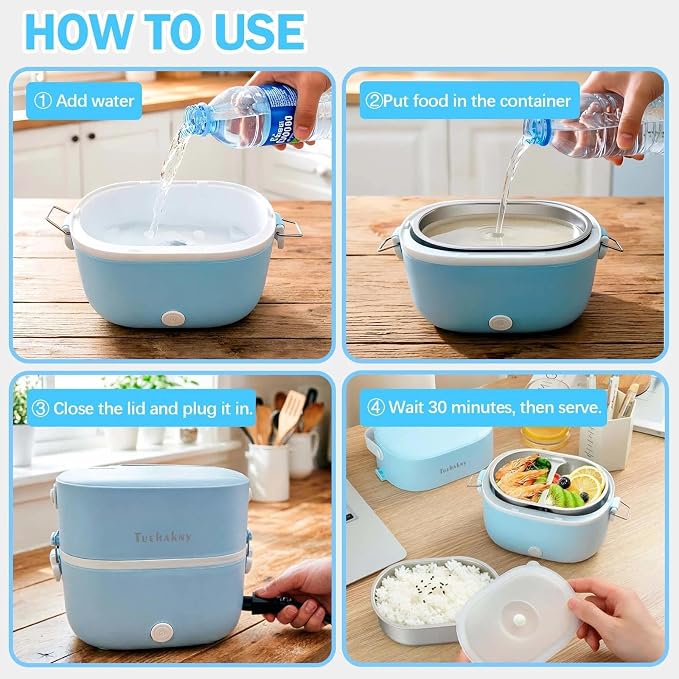 Electric Cooking Lunch Box, 270W Portable Food Warmer | 33.8 Oz, 304 Stainless Steel Inner Double-layer Design, Cool-touch Handle, One-key Start, for Office Dorm Camping