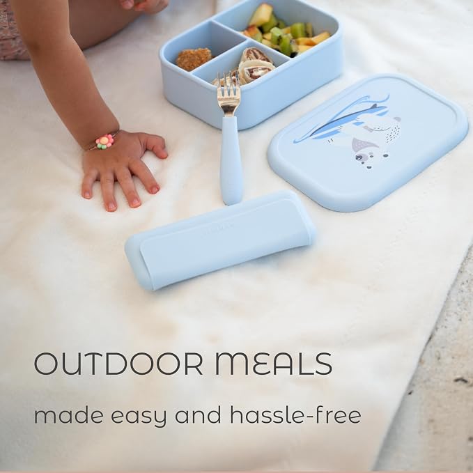 ASOMIC 316 Stainless Steel Toddler Utensils with Travel Case, Yellow | 316 stainless steel fork and spoon with BPA-free silicone handles and travel case; dishwasher safe.