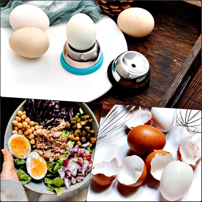 Egg Piercer Set with Stainless Steel Pin, Secret to 1-Second Shell Removal, 2-Pack Egg Hole Puncher Poker with Non-Slip Base, Blue & Green, Perfect for Hard and Soft Boiled Eggs
