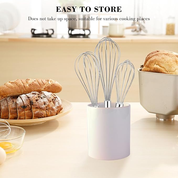 NileHome Whisk, Stainless Steel Wisk Set 8" 10" Kitchen Whisk Wisking Tool Kitchen Wisk Wire Whisks for Cooking, Whisking, Blending, Beating, Stirring-…