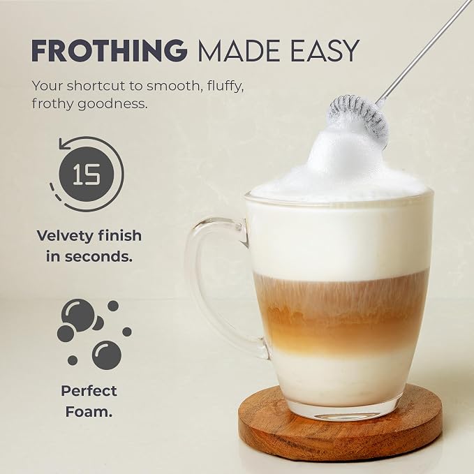 Zulay Kitchen Powerful Milk Frother Wand - Handheld Stainless Steel - Battery Operated Drink Mixer for Coffee, Lattes, Cappuccino, Matcha - Froth Mate Frother Gift - Cool Tide