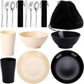 Kyraton Camping Utensils - Travel & Picnic Mess Kit, Silverware Set Includes Knife, Spoon, Fork, Cup, Bowl, Plate - Camping Essentials for 2