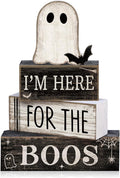 Lineshading 4 Pcs Halloween Table Decoration Ghost Wooden Tiered Tray Decor | Stacked Blocks with Ghost, Rustic Wood, For Tabletop Shelf Mantel, Halloween Farmhouse Home Styling, Gift Ready
