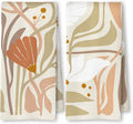 Abstract Boho Beige and White Floral Kitchen Towels Set of 2, 70s Retro Groovy Botanical Dish Tea Towels for Kitchen Decor, Mid Century Modern Hand Towels for Bathroom Decor, 16x24 Inch
