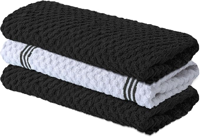 Infinitee Xclusives Kitchen Towels - 3 Pack - Cotton Dish Towel |15" x 25"| | 100% Cotton, Highly Absorbent Tea Towels - Lint Free, Soft, Durable & Quick Dry, Ideal for Drying Dishes & Kitchen Cleaning