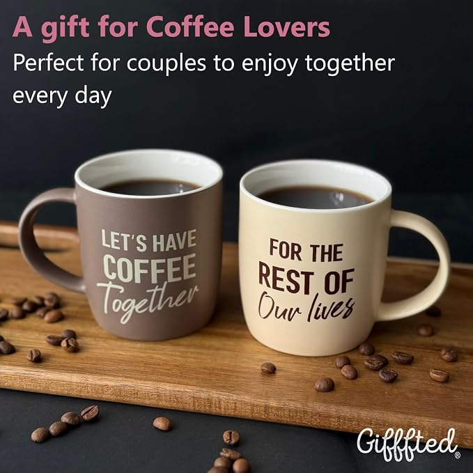 Triple Gifffted Lets Have Coffee Together Mug Set For Couples, 13oz Ceramic | Engagement Wedding Gifts for Couple, Bride & Groom, Newlywed, Bridal Shower, His and Hers, Mr and Mrs, Christmas, Valentine's