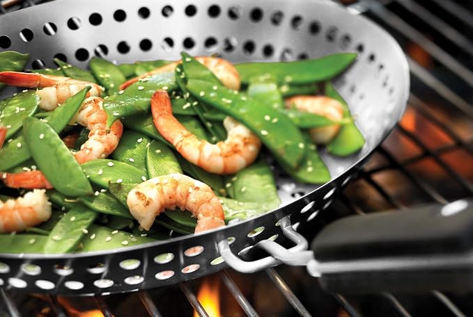 Outset Grill Skillet With Removable Handle, Stainless Steel | Removable Handle So The Pan Can Be Left In The Oven Or Grill | Perfect For Seafood, Veggies & More | Enhance Flavors