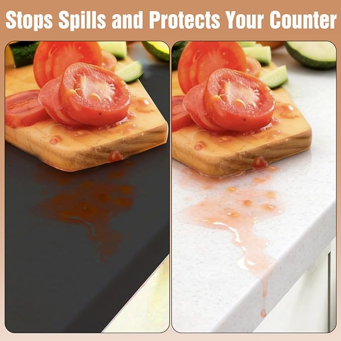 Silicone Mat for Kitchen Counter with Edge Protection – Quartz Countertop Protector, Heat Resistant & Non-Slip, Easy Clean, 100% Food Grade Silicone, 28"x20" (Black)