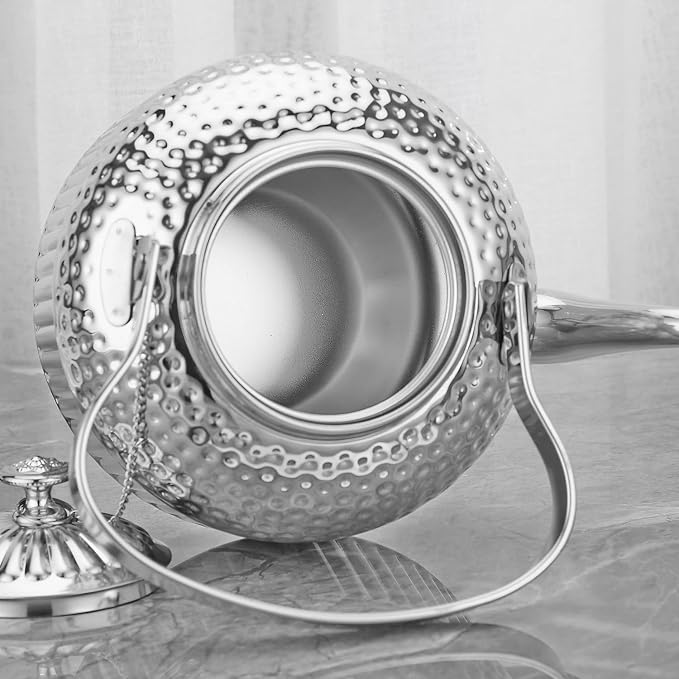 SANQIAHOME Antique 1.4L (45 Oz) Stainless Steel Teapot with Infuser Silver